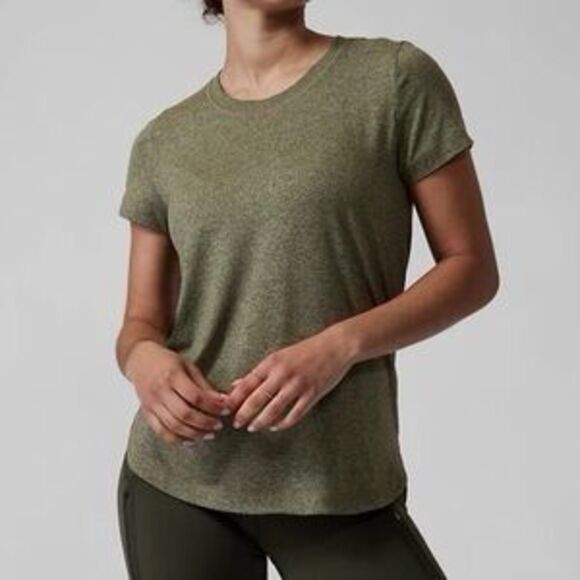 ATHLETA Women’s Aspen Olive / Eucalyptus Short Sleeve Uptempo Tee Size XL Style - Picture 1 of 9